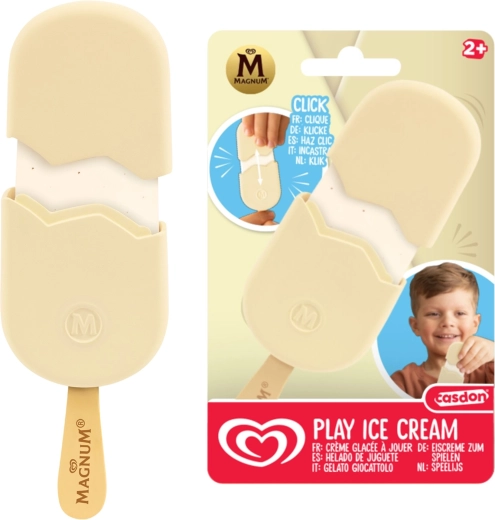 Casdon Magnum classic white – hračkový nanuk na drievku v poleve z bielej čokolády