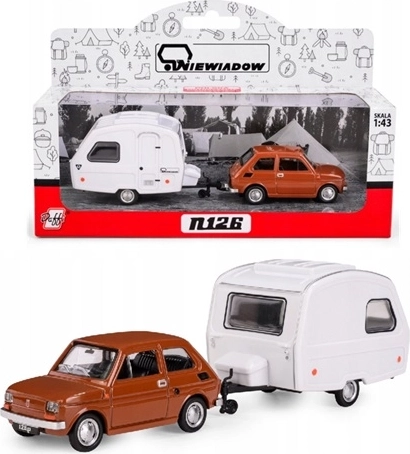 Fiat 126p s karavanovým prívesom Niewiadów N-126 hnedý, model 1:43