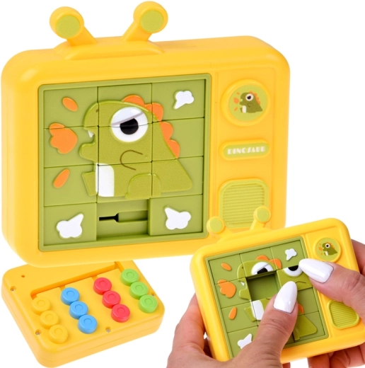Obojstranná senzorická skladačka dinosaurus – posuvné puzzle a farebný labyrint - 1 kus
