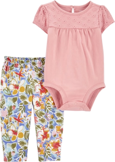 CARTER'S dvojdielny set body s krátkym rukávom a legíny Grey Pears pre dievča – 3 mesiace