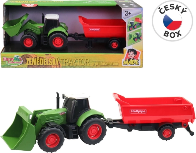 Farm Collection traktor s prívesom na zotrvačník so svetlom a zvukom 30 cm (1:32)