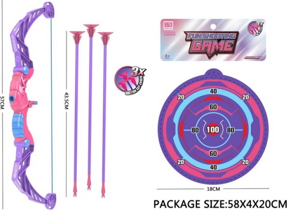 Detský luk so šípmi a terčom, fialový, 57 cm