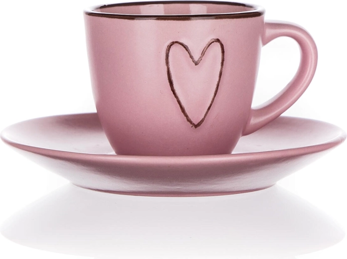 Keramický šálka s tanierikom 80 ml Heart ružový