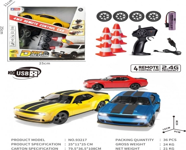 Modré RC auto SPEED na drift s príslušenstvom