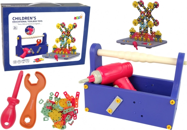 Konštrukčná stavebnica v kufríku s aku skrutkovačom pre malých kutilov