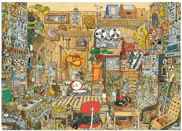 Puzzle Šialené hudobné štúdio od Mattiasa Adolfssona, 1000 dielikov