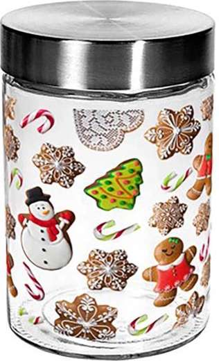 Sklenená dóza na cukrovinky TORO 1100 ml s motívom perníkov