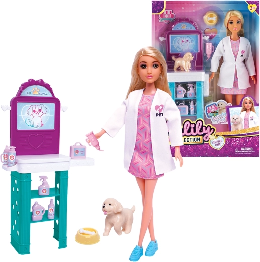 Bábika veterinárka so šteniatkom a doplnkami