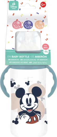 Dojčenská fľaša s úchytmi MICKEY 360 ml s antikolikovým systémom