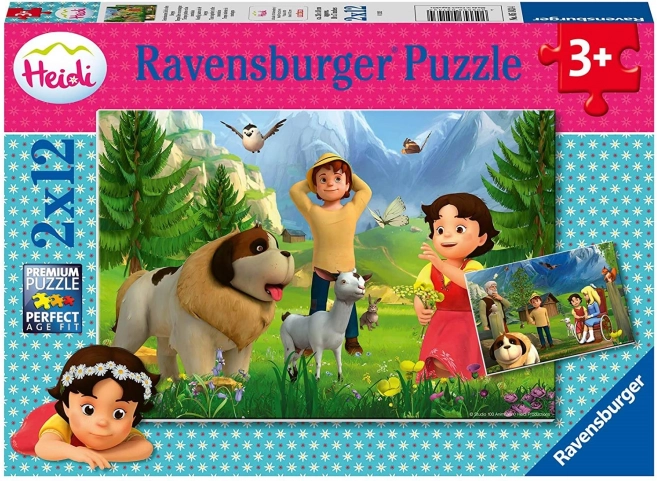 RAVENSBURGER Puzzle Heidi: Spoločný čas na horách 2x12 dielikov