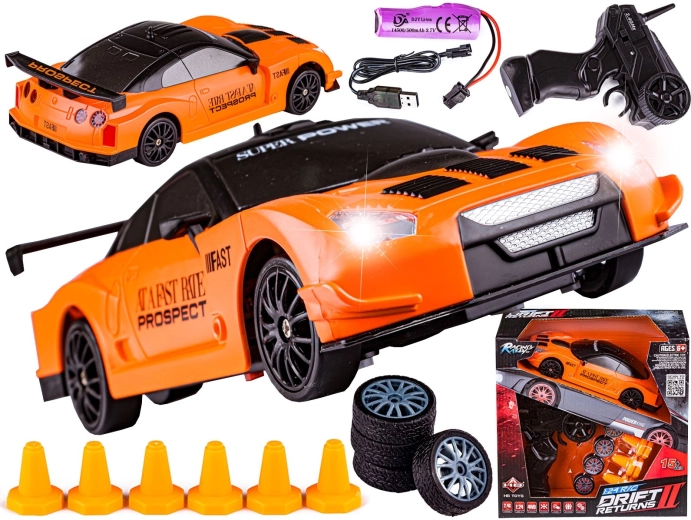 RC drift auto Nissan GT-R 1:24 4WD 2,4 GHz oranžové