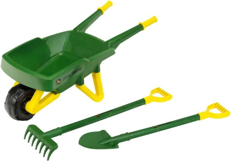 Detská záhradná súprava John Deere s fúrikom, lopatou a hrabľami