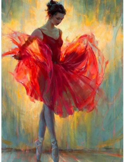 Diamantové vyšívanie (diamond painting) baletka v červenom 30 × 40 cm