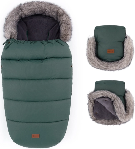 Petite&Mars set zimný fusak Comfy 4v1 a rukavice na kočík Furry veritable khaki