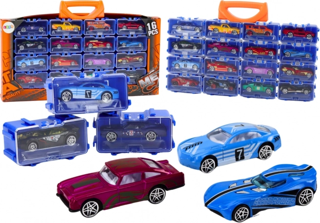 Sada kovových autíčok v kufríku, 16 kusov