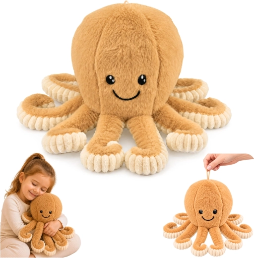 Plyšová chobotnica s pružnými chápadlami béžová 30 cm - 1 kus