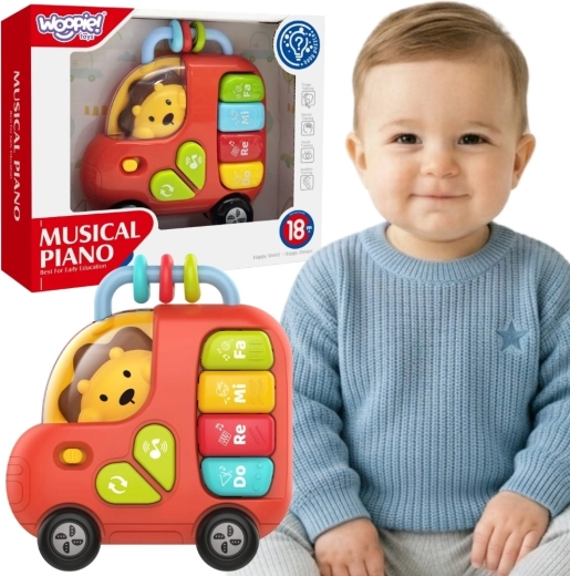 Woopie baby interaktívny klavírny autobus s levom so zvukmi a svetlami
