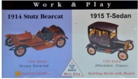 Glencoe Models Work & Play plastový model áut 1915 Ford T-Sedan / 1914 Stutz Bearcat