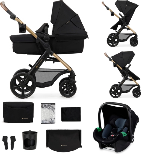 Kinderkraft MOOV 2 kombinovaný kočík 3v1 Pure Black s penovými kolesami