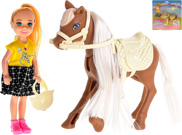 Bábika s koňom a jazdeckou výbavou 13 cm