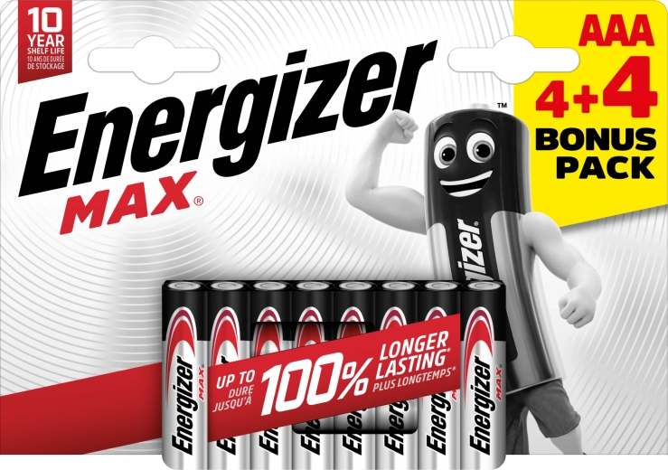 Energizer Max AAA alkalické batérie 8 ks (4+4)