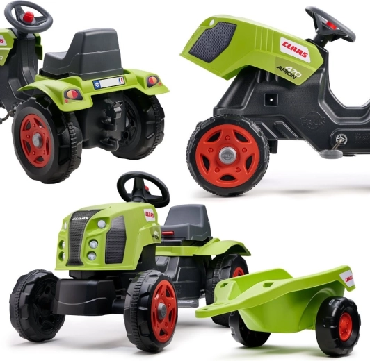 Falk šliapací traktor CLAAS Arion 470 s prívesom a otváracou kapotou (2–6 rokov)