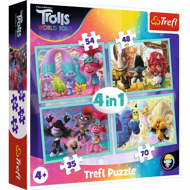 Puzzle TREFL Trollovia 2: Svetové turné 4v1 (35, 48, 54, 70 dielikov)