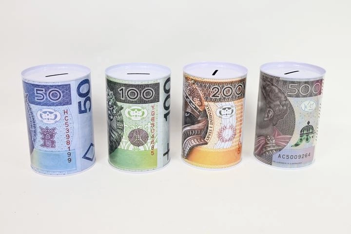 Kovová pokladnička s motívom bankoviek