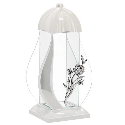 Lampáš na hrob M Ruža biely 39 cm