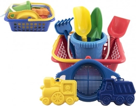 Detská sada na piesok s košíkom, vedierkom a formičkami