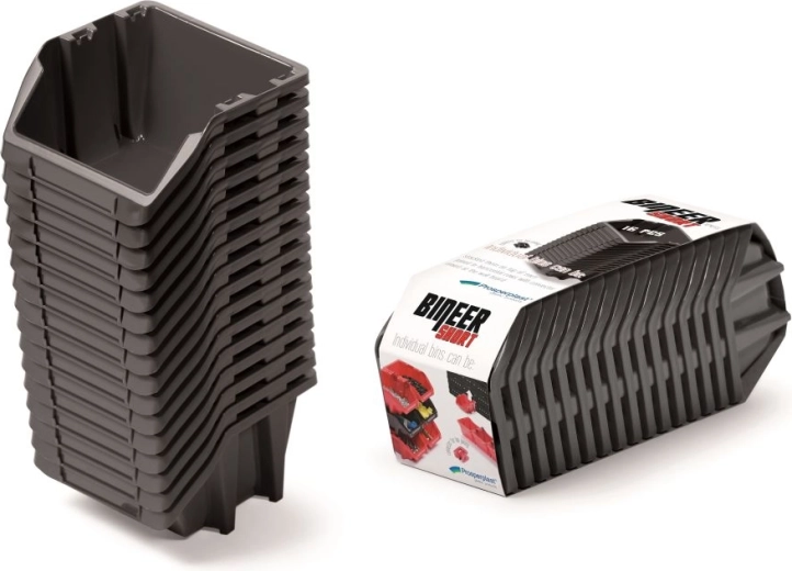 Sada úložných boxov 16 ks Bineer Short, 234 × 77 × 92 mm, čierna