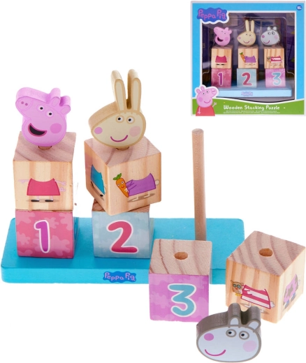Drevené navliekacie kocky Prasiatko Peppa, 9 dielikov