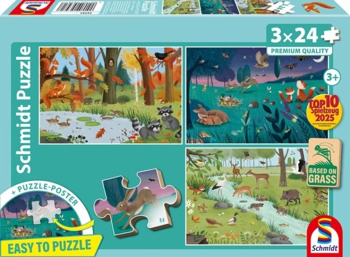 Schmidt puzzle Lesné a lúčne zvieratá 3×24 dielikov