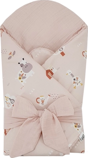 Eko mušelínová zavinovačka s vyberateľnou kokosovou vložkou My farma, púdrovo ružová, 75 × 75 cm
