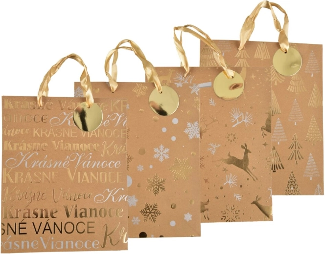 Vianočná darčeková taška z kraftového papiera 26 × 10 × 32 cm (4 motívy)