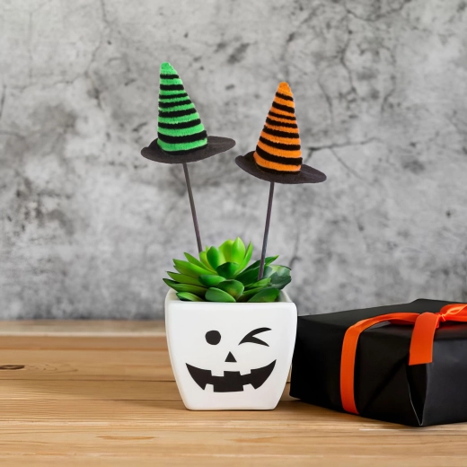 Halloweenska dekorácia do kvetináča – čarodejnícky klobúk, súprava 3 ks