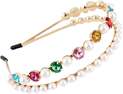 Ružová dvojitá čelenka s drahokamami a perlami