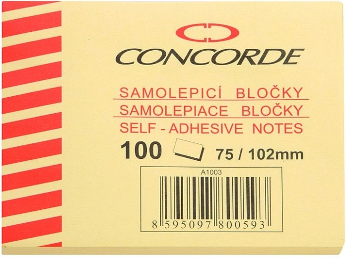 Samolepiaci bloček CONCORDE 75 × 102 mm, žltý, 100 listov