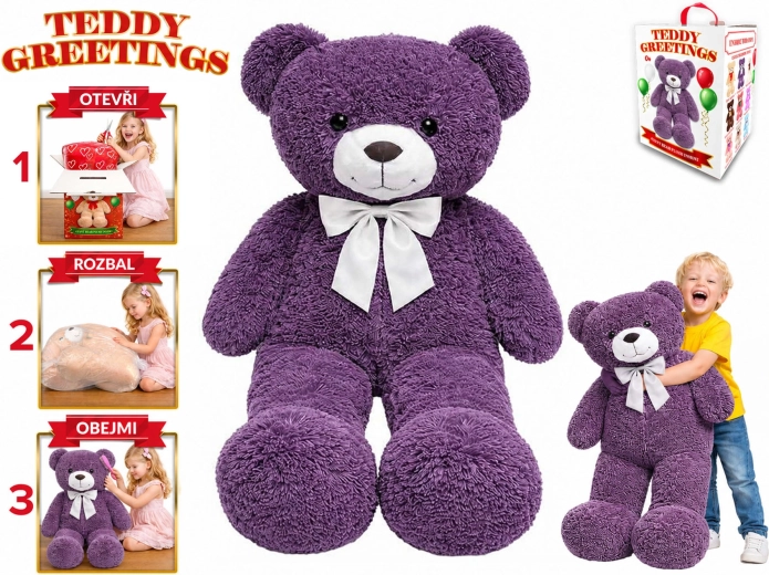 Plyšový medveď s mašľou Teddy Greetings 120 cm fialový - 1 kus