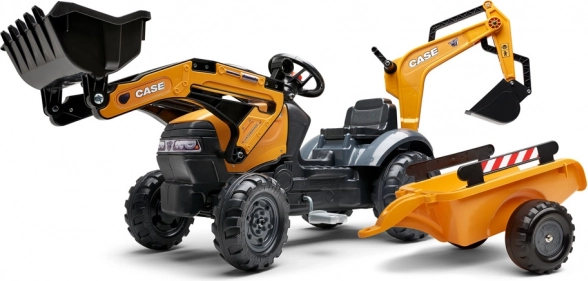 Šliapací traktor CASE s prednou lyžicou, zadným bagrom a odpojiteľným vozíkom FALK Eco Design