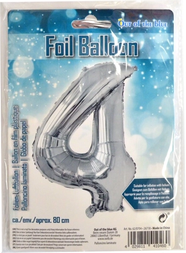 Fóliový balónik číslo 4 strieborný 80 cm