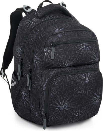 Bagmaster Zipster školský batoh čierny s kvetmi