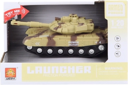 Béžový tank na batérie so svetlami a zvukmi