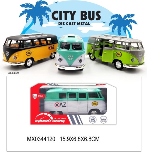 Mini kovový autobus s otváracími dverami a pohonom na spätné natiahnutie