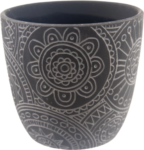 Keramický kvetináč mandala čierny 12 × 12 × 11 cm