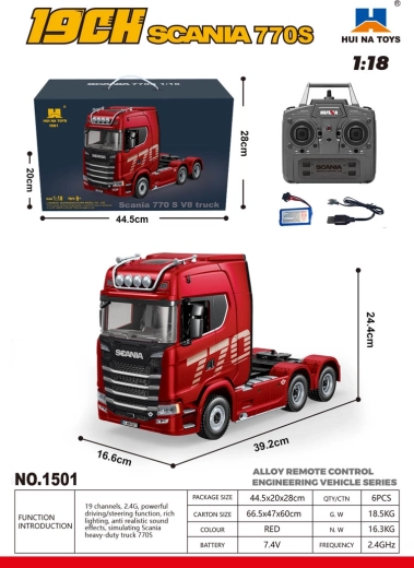 Diaľkovo ovládaný kamión SCANIA 770S 1:18 červený