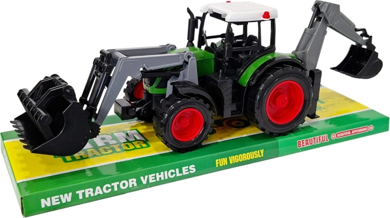 Stavebný stroj – traktor s čelným nakladačom a zadným rýpadlom