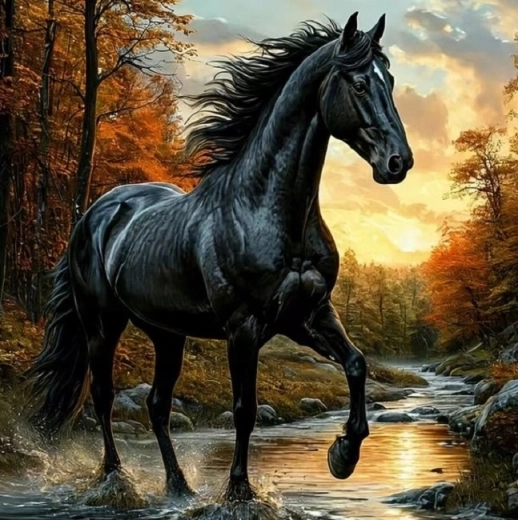 Norimpex diamantové maľovanie čierny kôň v potoku 30 × 40 cm