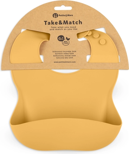 Silikónový podbradník PETITE&MARS Take&Match intense ochre 6m+