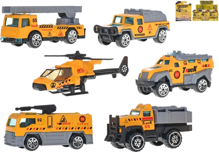 Kovové stavebné vozidlá 7–8,5 cm – sada 18 ks